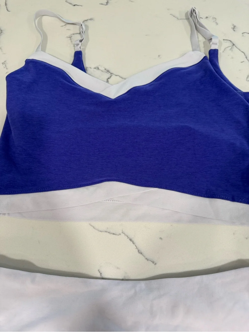 Beyond Yoga Purple and White Sports Bralette with Matching Skirt Set